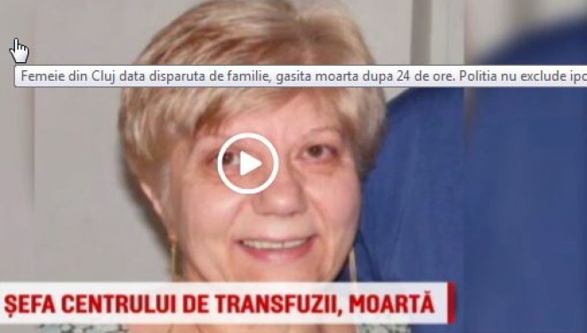 Destin tragic pentru fosta sefa a Centrului de Transfuzii Sangvine din Cluj. Destin tragic pentru fosta sefa a Centrului de Transfuzii Sangvine din Cluj.