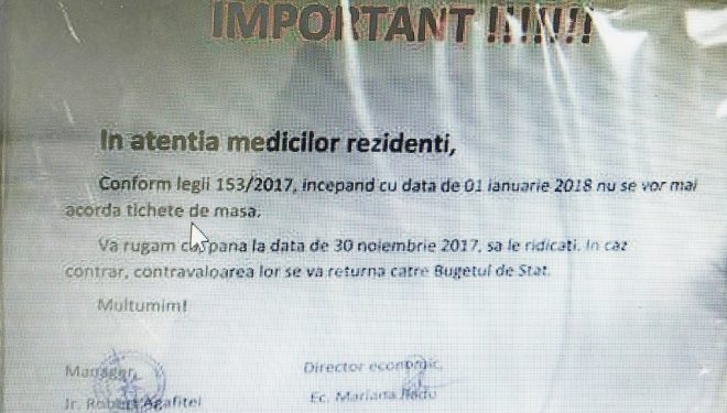 Medicii rezidenti: Luati bonurile de masa pana la 1 ianuarie 2018, altfel ramaneti fara ele Medicii rezidenti: Luati bonurile de masa pana la 1 ianuarie 2018, altfel ramaneti fara ele