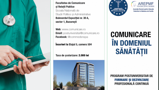 Programul postuniversitar „Comunicare în domeniul sănătății” incepe in luna februarie 2018 Programul postuniversitar „Comunicare în domeniul sănătății” incepe in luna februarie 2018