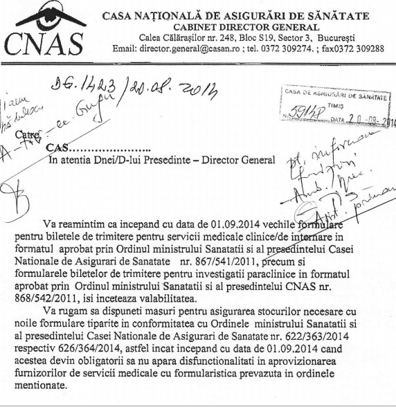 Adresa CNAS DG1423 din 20.08.2014